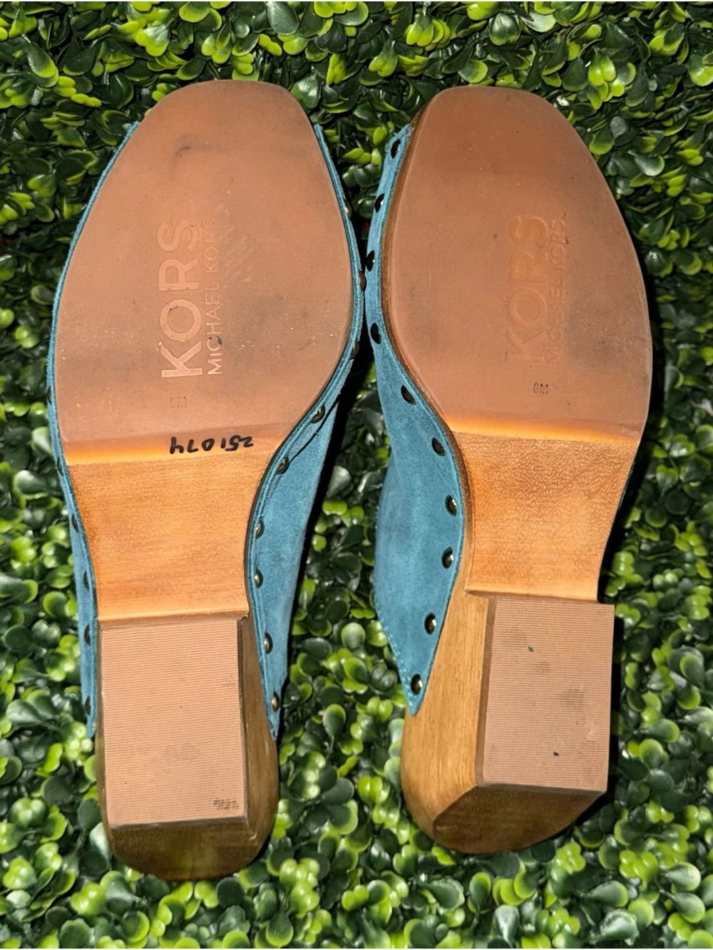 Michael Kors Teal Suede Open-Toe Zip Wedge Mule Clogs - Picture 5 of 7